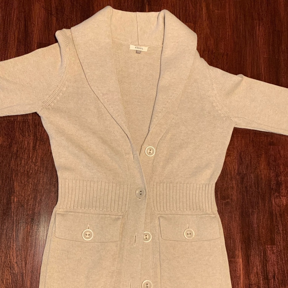 Fossil Beige Button Down Sweater With Collar - image 4